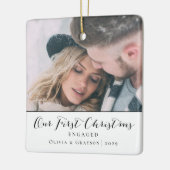 Eerste kerst verloofd | Twee foto's Kerstmis Keramisch Ornament (Links)