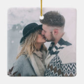 Eerste kerst verloofd | Twee foto's Kerstmis Keramisch Ornament (Achterkant)