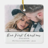 Eerste kerst verloofd | Twee foto's Kerstmis Keramisch Ornament (Voorkant)