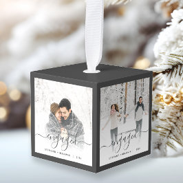 Eerste kerst verloofd vier foto's grijs schrift decoratie