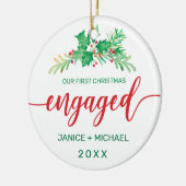 Eerste kerst verloofd Waterverf Holly foto rood Keramisch Ornament (Links)