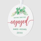 Eerste kerst verloofd Waterverf Holly foto rood Ornament (voorkant)