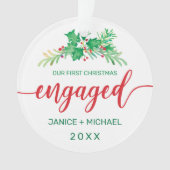 Eerste kerst verloofd Waterverf Holly foto rood Ornament (voorkant)