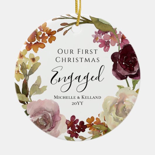 Eerste kerst verloofde bloem keramisch ornament (Voorkant)