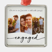 Eerste kerst verloofde drie foto's metalen ornament (Voorkant)