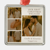 Eerste kerst verloofde foto Verloving collage Metalen Ornament (Voorkant)