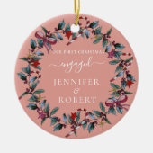 Eerste kerst verloofde fotokrans keramisch ornament (Voorkant)