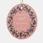 Eerste kerst verloofde fotokrans keramisch ornament (Links)