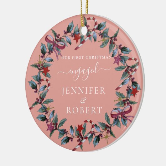 Eerste kerst verloofde fotokrans keramisch ornament (Links)