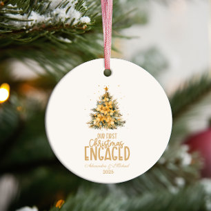 Eerste kerst verloofde gouden foto keramisch ornament