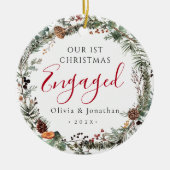 Eerste kerst verloofde groene krans foto keramisch ornament (Voorkant)