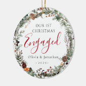 Eerste kerst verloofde groene krans foto keramisch ornament (Links)