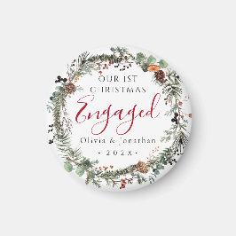 Eerste kerst verloofde groene krans foto magneet