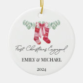 Eerste kerst verloofde kerstkousen keramisch ornament (Voorkant)