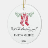 Eerste kerst verloofde kerstkousen keramisch ornament (Links)