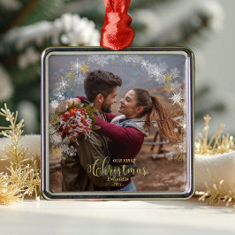 Eerste kerst verloofde krans verguld Verloving Metalen Ornament