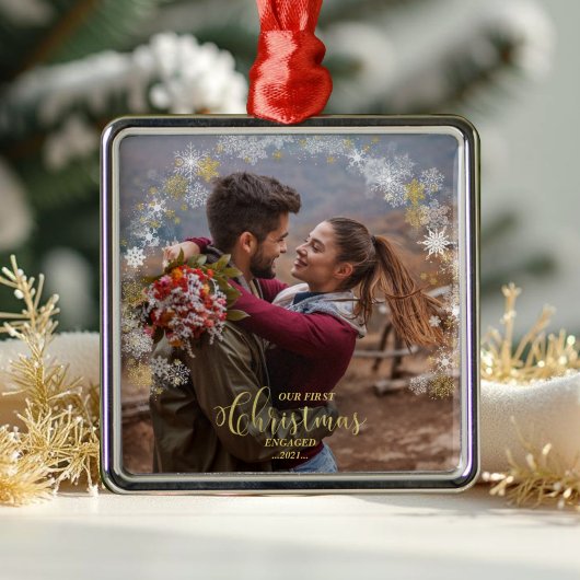 Eerste kerst verloofde krans verguld Verloving Metalen Ornament