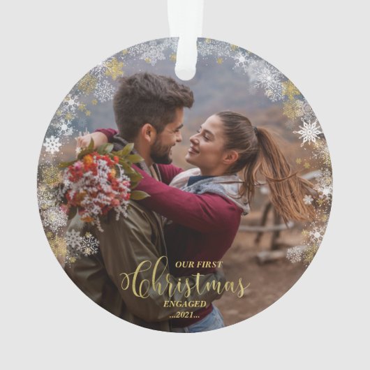 Eerste kerst verloofde krans verguld Verloving Ornament (achterkant)