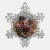 Eerste kerst verloofde krans verguld Verloving Tin Sneeuwvlok Ornament (Voorkant)