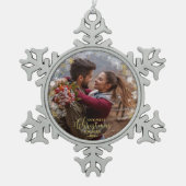 Eerste kerst verloofde krans verguld Verloving Tin Sneeuwvlok Ornament (Voorkant)