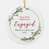 Eerste kerst verloofde minimale krans foto keramisch ornament (Voorkant)