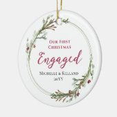 Eerste kerst verloofde minimale krans foto keramisch ornament (Links)