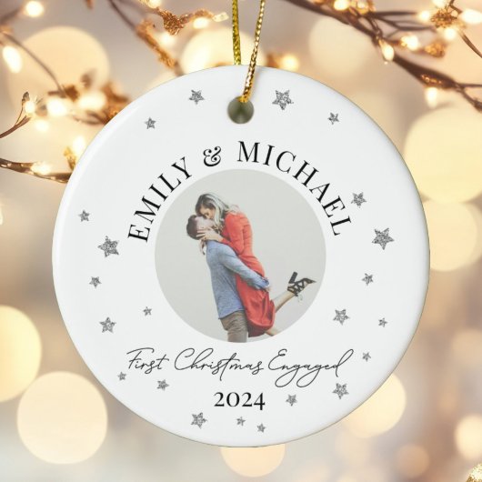 Eerste kerst verloofde minimale sterren foto keramisch ornament