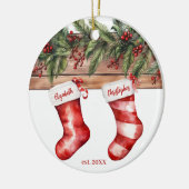 Eerste kerst verloofde naamopslag met foto keramisch ornament (Links)