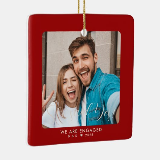 Eerste kerst verloofde paar aangepaste foto keramisch ornament (Rechts)