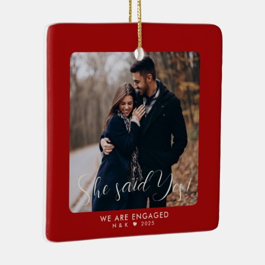Eerste kerst verloofde paar aangepaste foto keramisch ornament (Rechts)