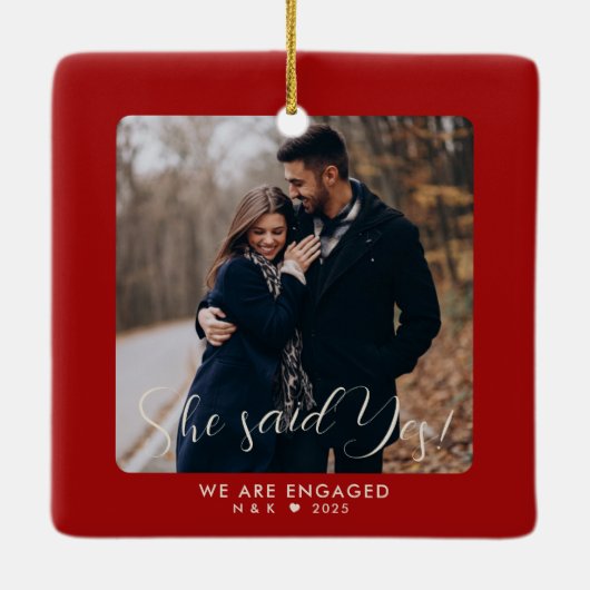 Eerste kerst verloofde paar aangepaste foto keramisch ornament (Achterkant)