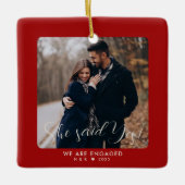 Eerste kerst verloofde paar aangepaste foto keramisch ornament (Voorkant)