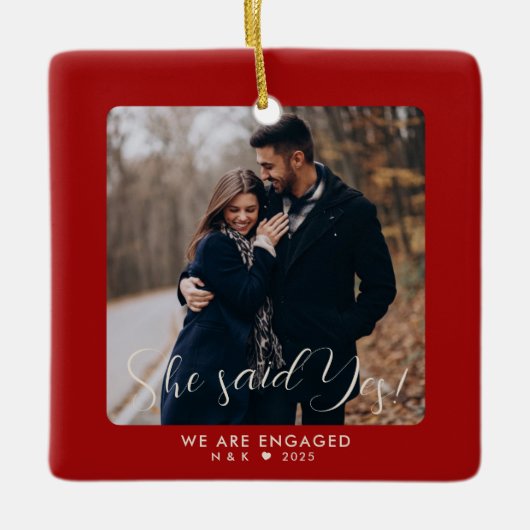 Eerste kerst verloofde paar aangepaste foto keramisch ornament (Voorkant)