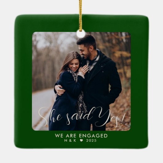 Eerste kerst verloofde paar aangepaste foto keramisch ornament (Achterkant)