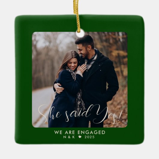 Eerste kerst verloofde paar aangepaste foto keramisch ornament (Voorkant)