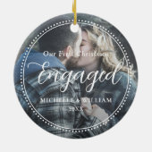 Eerste kerst verloofde script overlay foto keramisch ornament (Achterkant)