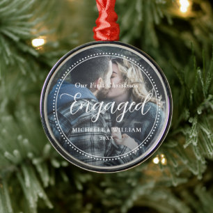 Eerste kerst verloofde script overlay foto metalen ornament