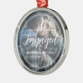 Eerste kerst verloofde script overlay foto metalen ornament (Links)