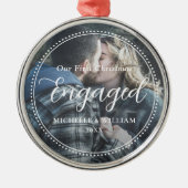 Eerste kerst verloofde script overlay foto metalen ornament (Voorkant)