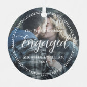 Eerste kerst verloofde script overlay foto metalen ornament (Voorkant)