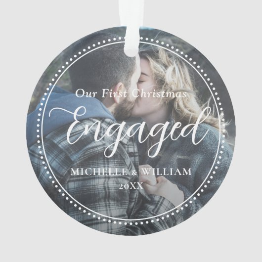 Eerste kerst verloofde script overlay foto ornament (achterkant)