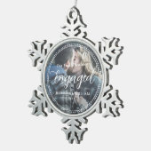 Eerste kerst verloofde script overlay foto tin sneeuwvlok ornament (Rechts)