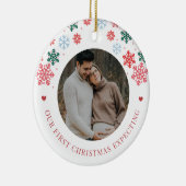 Eerste kerst verwacht 2 zwangerschapsfoto's rood keramisch ornament (Rechts)