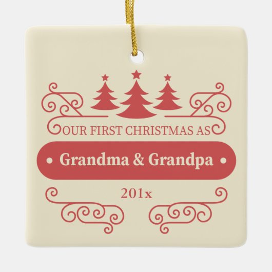 Eerste kerst vierkant kerstboomornament voor groot keramisch ornament (Voorkant)