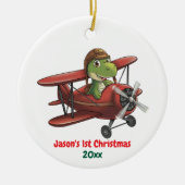 Eerste kerst vliegtuig en dinosaurus piloot schatt keramisch ornament (Voorkant)