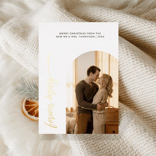 Eerste kerst voor altijd Merry Arch Photo Gold Folie Feestdagenkaart