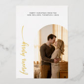 Eerste kerst voor altijd Merry Arch Photo Gold Folie Feestdagenkaart (Voorkant)