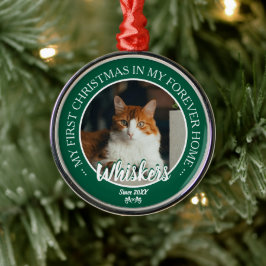 Eerste kerst voor altijd thuis kattenfoto en naam metalen ornament