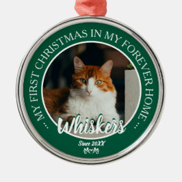 Eerste kerst voor altijd thuis kattenfoto en naam metalen ornament