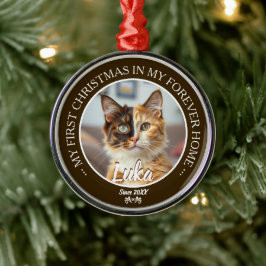 Eerste kerst voor altijd thuis kattenfoto en naam metalen ornament